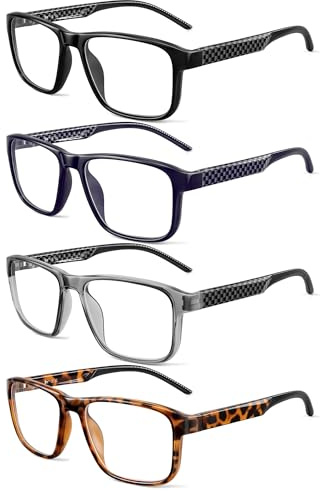 JM Lesebrille Herren Federscharnier,Blaulichtfilter Brille mit SehstäRke | Rechteckig,Klassisch,4 Packungen,Einteilige Nasenpolster