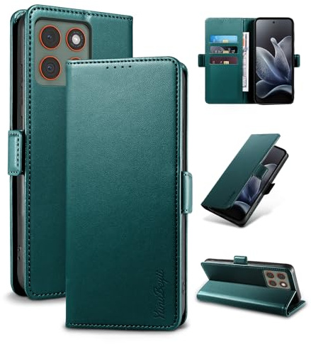 Yunubeyii Wallet Flip Case for Motorola Edge 70,Green | RFID Blocking,Luxury PU Leather,Card Holder,Kickstand,Shockproof,Magnetic Phone Cover,Protective Case