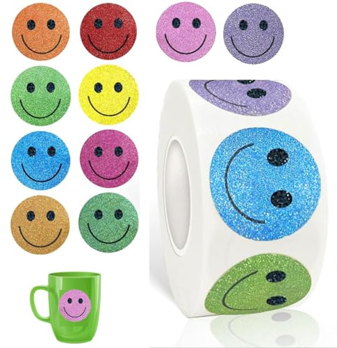 1000 Stück Smiley Aufkleber,2 Rollen Smiley Sticker,25 mm Emoji Smiley Sticker,Selbstklebende SmileySticker,für Belohnungsaufkleber Geschenkdekorationen Partydekorationen