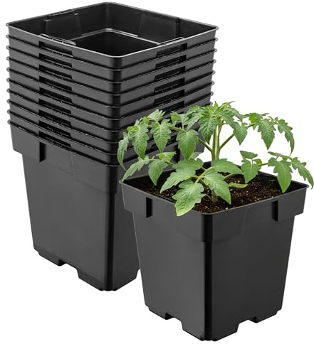 Garronda Pflanztopf Kunststoff 14 x 14 x 14 cm (2L) 10er Set eckig mit Drainagelöchern Blumentopf robust Pflanzentopf für Garten Gewächshaus Balkon Anzucht Innen Außenbereich Schwarz GD-0199