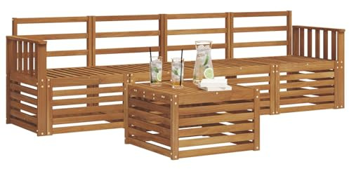 vidaXL Sofagarnituren 5 pcs Natur Massivholz Akazie, Moderne, langlebige Garten-Sofagarnitur, sectionale Möbel für Patio, Terrasse, entspannte Sitzgelegenheit