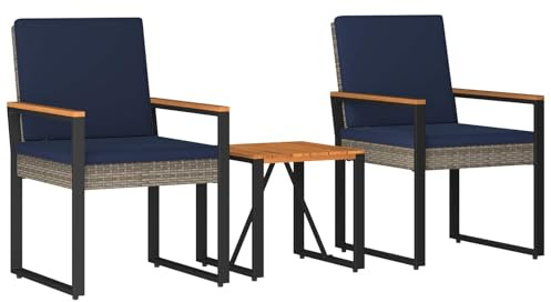 vidaXL Gartenmöbel Set 3 pcs Grau und Marineblau Poly-Rattan, Stylische, rechteckige, wetterfeste Gartenmöbel, Patio-Set, Akazienholz, perfekt für draußen