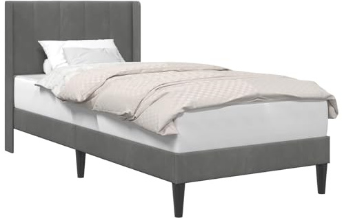 vidaXL Bettrahmen mit Kopfteil Dunkelgrau 90 x 190 cm Samt, Modernes Schlafzimmer, Elegantes Bettgestell, schlanke Holzfläche, minimalistisches Design, Bequeme Polsterung, Luxus-Deko