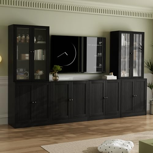 VOWNER Grande Mobile TV con Scaffali per TV fino a 70 Pollici, Mobile TV Soggiorno 180 cm，Centro di Intrattenimento, Mobile Porta TV Combinabile con Libreria per Soggiorno, 2B+2E (Nero) (Nero)