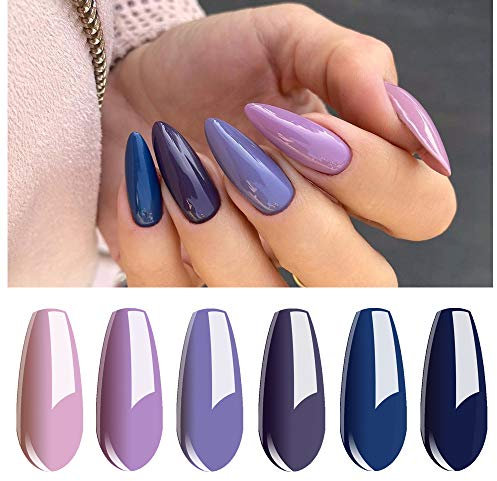 Vishine 6Pcs Soak Off LED UV Gel Nail Polish Varnish Nail Art Starter Kit Beauty Manicure Lavender Violet Purple Navy Collection Set