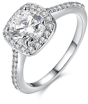 Sterling Silber Solitaire Ringe für Frauen, quadratischer Ring, Verlobungsringe für Damen mit Zirkonia Ehering White Gold Plating Größe 6 LJ074