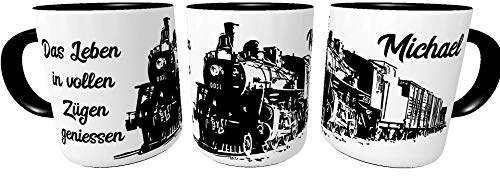 Tasse Eisenbahn Lokomotive Dampflok-Spruch Das Leben in vollen Zügen geniessen mit Namen Eisenbahner Henkeltasse