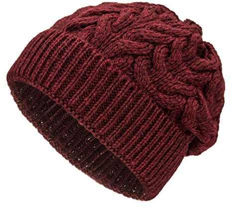 Weiche Damen Alpaka Mütze aus 100% Alpaka Wolle in 6 Farben - Hochwertige Winter Strickmütze/Beanie Wollmütze von HansaFarm, Weinrot - HF179, Einheitsgröße