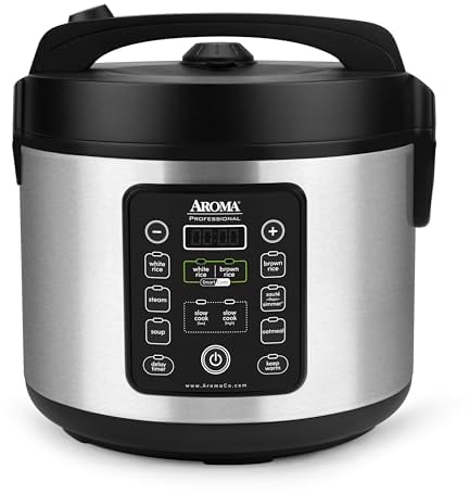 Aroma Housewares ARC-1120SBL SmartCarb Cool-Touch Stainless Steel Rice Multicooker Food Steamer, Slow Cooker with Non-Stick Inner Pot and Steam Tray, 20-Cup(cooked)/ 5Qt, Black