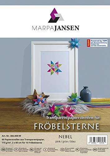Transparentpapierstreifen für Fröbelsterne - (2 x 60 cm, 60 Streifen, 115 g/m²) - Nebel blau / pink / grün