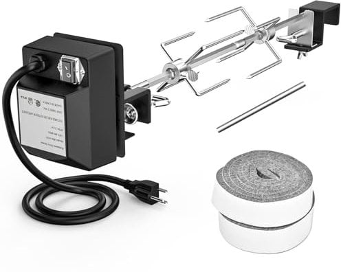 Skyflame Stainless Steel Rotisserie Kit with Heavy Duty Rotisery Motor & Accessories - Compatible with Large BGE | Kamado Joe | Pit Boss & Other Outer Diameter 21.5-23, 28-29.5 Ceramic Grill