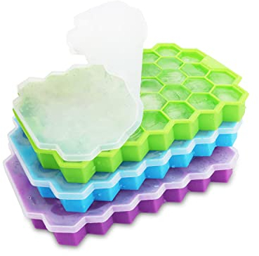 Sechseckige Eiswürfelform Silikon, 3er Pack 37Fach Eiswürfelbehälter mit Deckel,Ice Cube Tray BPA-Freie für Getränke/Bier/Whisky/Cocktails/Babynahrung