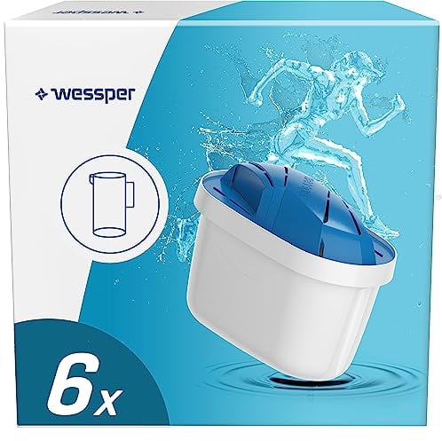 Filtre à eau AQUAMAX SPORT Wessper Cartouche filtrante - Compatible avec carafe filtrante Brita Maxtra, Style, PearlCo Unimax - Idéal pour les athlètes - 6 pièces