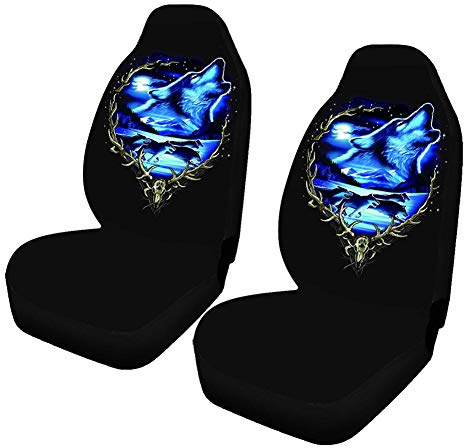 Autositzbezug Vordersitz und Rücksitze Universal,Auto Sitzbezüge Schonbezüge 2/7 Stücke Set Auto-Sitzbezug Rückenlehnenbezug Hinten Bankbezug Wolf/Leopard Print Auto-Zubehör Innenraum E 2 Stücke