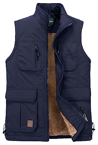 KTWOLEN Gilet in Pile da Uomo Leggero Giacca Senza Maniche Gilet da Trekking e Attività All’aperto da Uomo Fotografia Campeggio Gilet da Pesca, B-Blu navy, XL