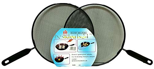 SDMAX Splatter Screen for Frying Pan, Non-Stick Extra Fine Mesh Weave for Cooking and Frying, Mesh Splatter Screen with Heat Resistant Handle, Set of 2 25CM Splatter Guard