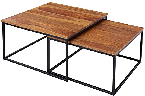 Riess Ambiente Design Couchtisch 2er Set Elements 75cm Sheesham Stone Finish Wohnzimmertisch Tisch Sofatisch