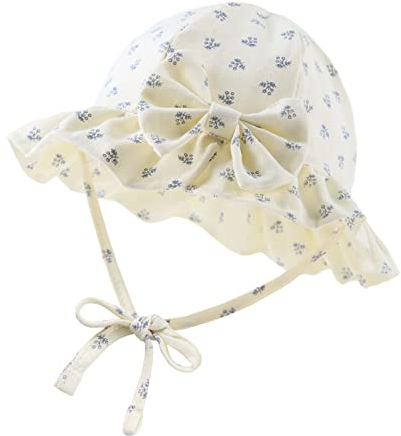 XIAOHAWANG Sommerhut Baby Mädchen UV Schutz Sonnenhut Mütze Baby Sommer Mützen Baumwolle Mit Schleife und Bindebändern (Beige Blume, XS)