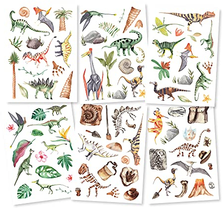 Pandawal® Tattoo für Kinder Dino Tattoos 6er Set Junge | Mädchen perfekt für Kindergeburtstag Party Mitgebsel Hautfreundliche Temporäre Kindertattoos