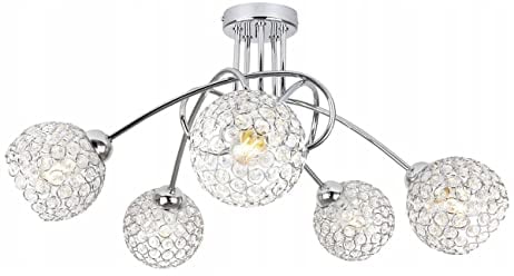 Light Home LHLight-Home Crystal Deckenbeleuchtung Lampen Deckenlampen - Deckenlampe Industrial für Wohnzimmer Schlafzimmer und Esszimmer - Pendelleuchte Glas mit Metall 5-Flammig - Chrom