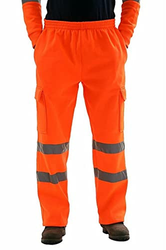 KOUYA Regenhosen Warnschutz hohe Sichtbarkeit mit Hosentaschen reflektierend atmungsaktiv für Arbeit Sicherheit Warnschutz Bundhose Warnschutzhose Schutzhose Arbeitshose Hose