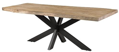 MASSIVMOEBEL24.DE | Freeform 5 - massiver Baumkantentisch 200x100 | beige - lackiert | Echtholz Esstisch aus Mangoholz - Eisen matt| Massivholztisch mit echter Baumkante