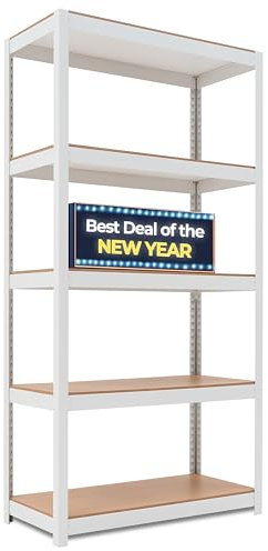 HOMEDANT House - Estantería de metal con tablero limpio laminado, estante de almacenamiento ajustable, estantes resistentes, estante de organización para cocina, garaje, despensa, armario, 36.2