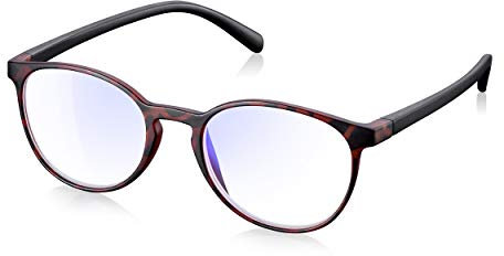 Read Optics Blaue Blöcke Lesebrille für Damen und Herren in verschiedenen Formen, gebrauchsfertig +0 bis +3,5, Dark Tort Runde Kunststofflinse mit blauem Block, 2.5