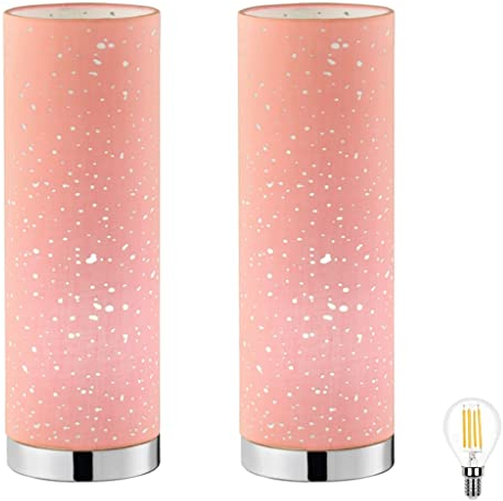 2er Set LED Nachttischlampe modern LED Tischlampe Tischleuchte Stoffschirm Schlafzimmer, Fensterbank, Wohnzimmer, Arbeitszimmer, Beistelltisch incl. 3W LED (rosa)
