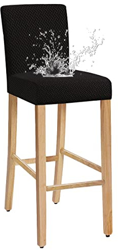 JUNZHE Stretch Barhocker-Bezüge, Stylische Einfache Reinigung Stuhlhussen für Bar Esszimmer Küche Restaurant(Schwarz,4er-Set)