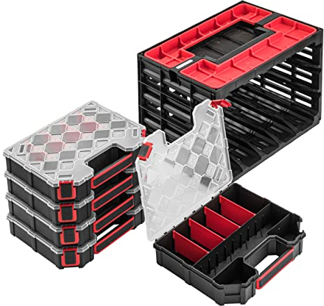 botle Organizer für Schrauben, Werkstatt Container 29x41,5x29,5 cm Universal Koffer Werkzeugschrank Sortimentskasten Sortierkasten Sortierboxen Garage