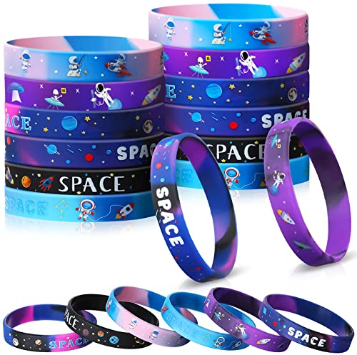24 Stück Weltraum Party Silikon Armbänder, Alien Astronaut Spielzeug Gummi Armbänder, Alien Astronaut Spielzeug Galaxie Stern Weltraum Gastgeschenke für Kinder Weltraum Geburtstag Deko