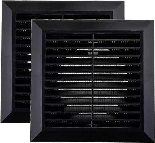 Vent Systems Ø4 Duct - 6.7 x 6.7 Inch Pack of 2 Black Air Vent Cover - Bathroom Exhaust Vent Pipe - White Louvered Outdoor Vent Cover - Ø100 mm (170 x 170 mm)