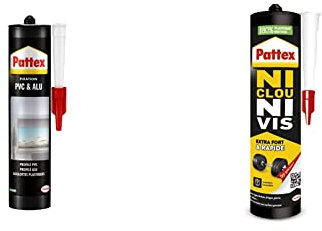 Pattex PVC & ALU, mastic colle pour fixations sur PVC & Aluminium, collage sur supports humides, 450 g & Ni Clou Ni Vis Extra Fort & Rapide, colle de fixation surpuissante, cartouche 380 g