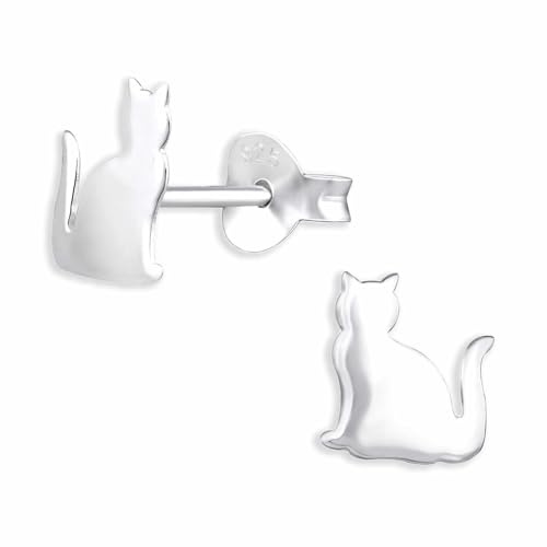 Monkimau Katzen Ohrstecker Ohrringe aus 925 Silber Schmuck Silberohrringe Medizinisch für Kinder Mädchen Damen Frauen