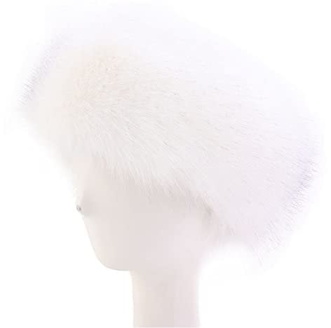 Women Faux Fur Headband Fluffy Winter Ear Warmer Hairband Head Wrap (White)
