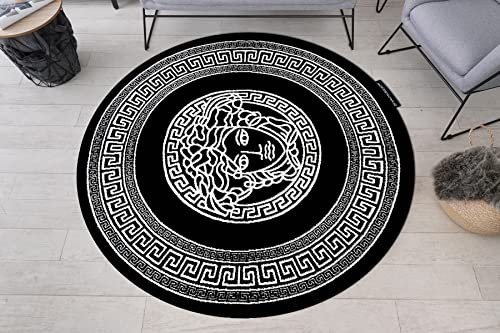 Elegant Kreis Teppich Hampton für Zimmer, Wohnzimmer, Schlafzimmer, Medusa griechisch, schwarz Kreis 140 cm