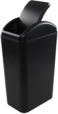 Vababa 1 bote de basura de plástico con tapa oscilante, cubo de basura delgado, 3.5 galones (negro)