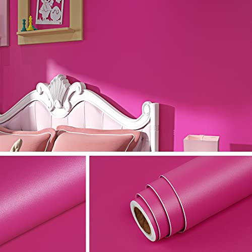 Livelynine Peel and Stick Wallpaper Pink 40CMx10M Bedroom Wallpaper for Adults Women Teen Girls Washable Kitchen Wallpaper Matt Pink Self Adhesive Vinyl Film Vinyl Wrap for Cupboard Doors Plain Pink