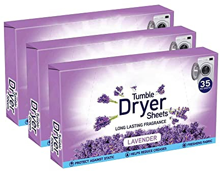 Lavender Tumble Dryer Sheets | for Long Lasting Fragrance and Softness Protection Against Static Help Reduce Creases Freshness Fabric | Pack of 3 (Total 105 Sheet)
