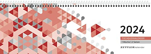 ZETTLER Tischquerkalender rot Tischkalender 2024, im Format 22 x 45 cm, Monatskalender, Bürokalender inkl. Jahresübersicht
