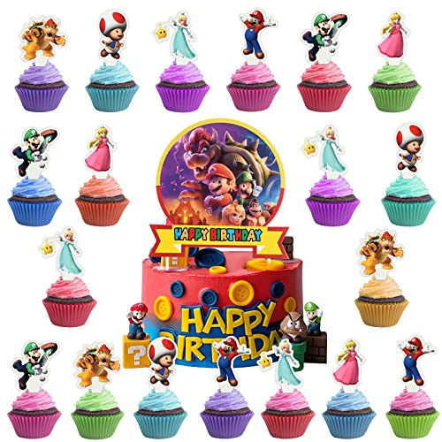 Tortendeko Cartoonanimation Cake Topper Animationsspiel Kuchendeko Geburtstag-1 Stück Kuchen Deko, 24 Stück Cupcake Deko, Geburtstagskuchen Deko für Kinder Jungen Mädchen