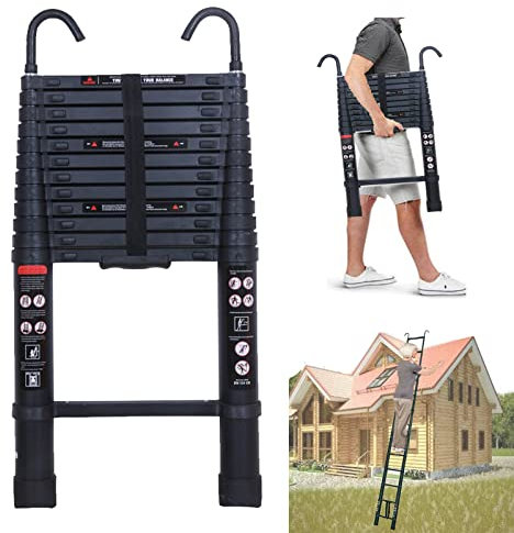 Aluminum Telescopic Ladder 12FT Telescopic Extension Ladder Collapsible Ladders for Home, Outdoor Indoor Use, Roof Working, Rv Ladder, Portable Extendable Ladders for Roof Camper, 330 Pound Capacity