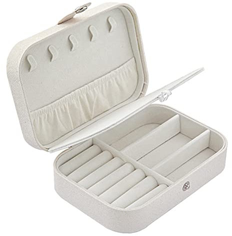 LUOHONG Scatole Portagioie,16,5 x 11,5 x 5,5 cm Piccolo Portagioie da Viaggio da Donna Organizzatore da Gioielleria per Anelli Orecchini Collane Bracciali (bianco)