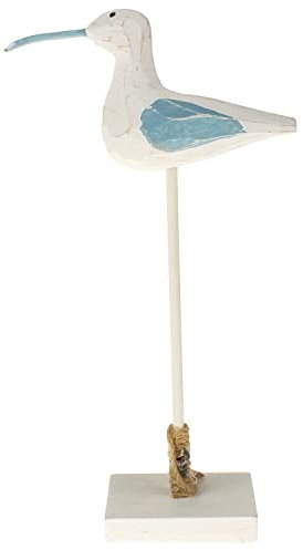 MACOSA CP53321 Deko-Möwe Holz 28 cm Weiß Blau Dekofigur auf Holzfuß Badezimmer-Dekoration maritim Holzdeko Baddeko Dekovogel Seemöwe Holzfigur Baddeko