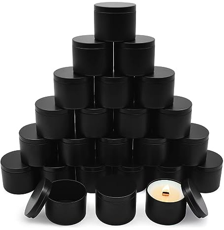 YJHSS 24-Pack 8oz Candle Tins with Lids, Metal Candle Jars for Candle Making, Bulk Empty Containers for Beginners & DIY Storage -Black