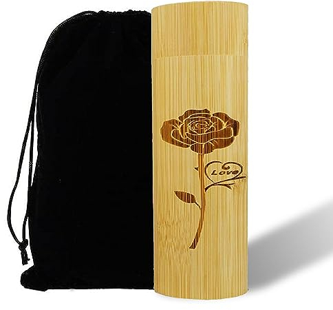 Kleine Bambusurne, Handgearbeitete Urne, Kleine Andenken-Urne, mit schwarzer Flanelltasche, für Menschen, Haustiere, Katze, Hund, Asche (Rose)
