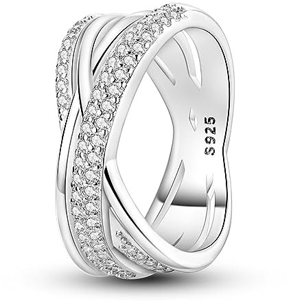 NARMO Silber Ringe 925 Sterling Ringe für Frauen Entwined Line Band Ring Cubic Zirkonia Ring Verlobungsring Größe 54mm