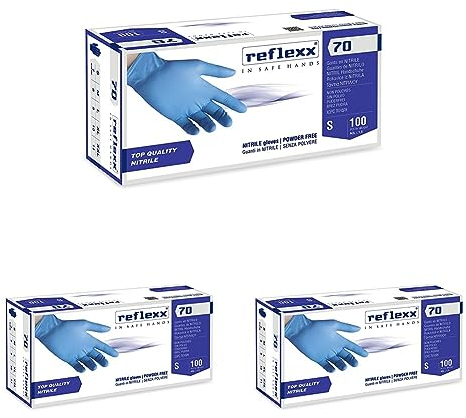 Reflexx R70 / M Guanti senza nitrili in polvere, medio, blu chiaro, confezione da 300