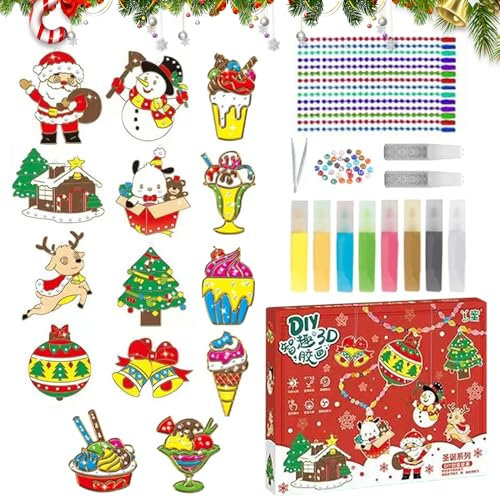 YEJAHY Lot de 14 peintures en cristal à faire soi-même, art et artisanat, pour Noël - Pendant en cristal - Arts et artisanat (Noël/crème glacée)
